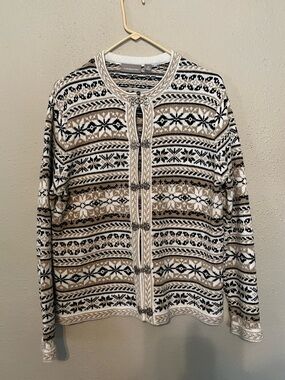 Croft & Barrow Nordic Fair Isle Cardigan Sweater - Beige, Black & White